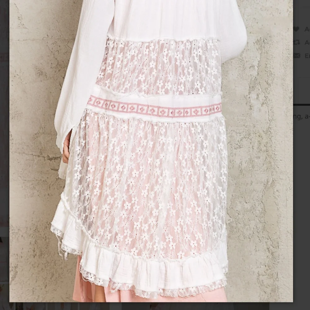 POL Lace Cardigan Women’s Cover Up Open Shirt Lace and Ruffle Contrast Boho #S25 - Picture 8 of 12